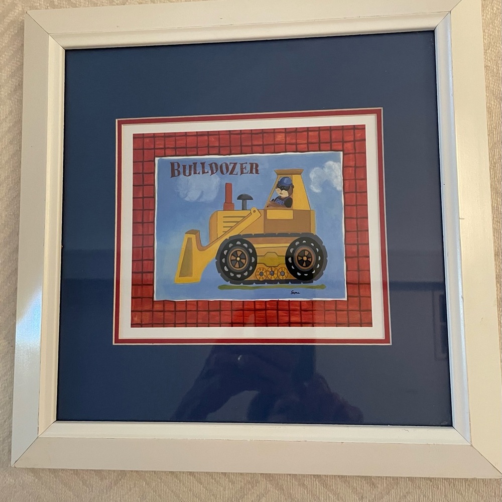 Kids Matted and Framed Bulldozer Picture